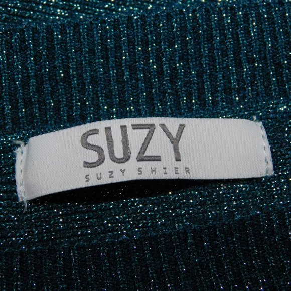 Suzy Shier Womens L Sparkle Glitter Blue oversized Wing Sleeve Top Sweater - Picture 3 of 11